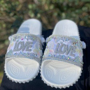 Bridal LOVE CROC Slides Blinged Bride